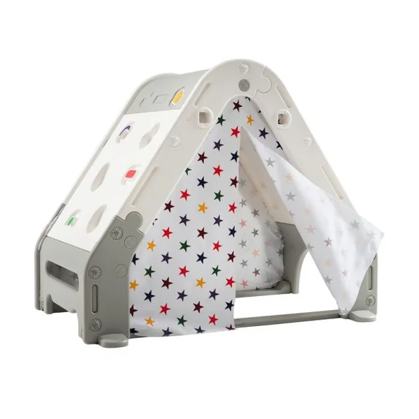 Maison de Jeu / Cabane de Jardin pour Enfants 6 en 1 : Mur d'escalade Tableau Dessin Basket-ball Football Jeu d'Anneau
