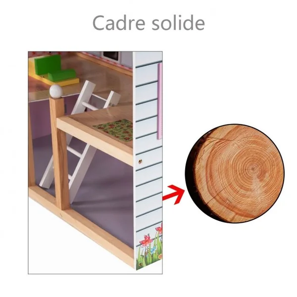Maison de Poupée pour Enfants 3 Ans et Plus Maison de Poupée à 4 Étages avec Accessoires en Mdf 605x295x81cm Rose