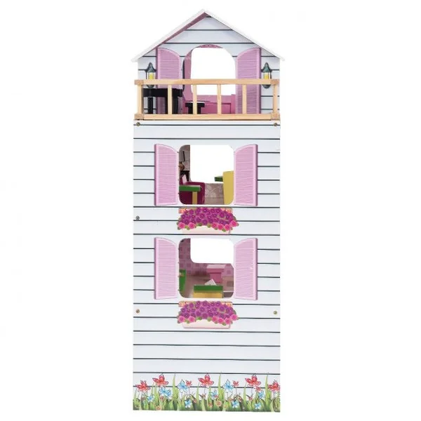 Maison de Poupée pour Enfants 3 Ans et Plus Maison de Poupée à 4 Étages avec Accessoires en Mdf 605x295x81cm Rose