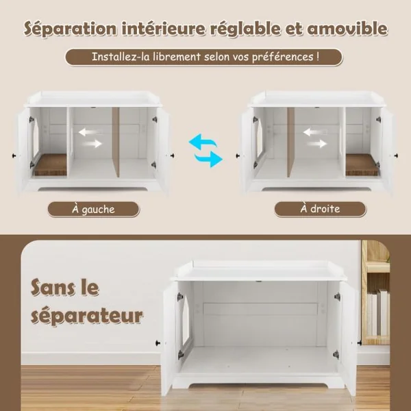 Maison de Toilette pour Chat avec 2 Portes Meuble Bac à Litière avec Griffoir pour Chat et Entrée Latérale 75x51x53 CM