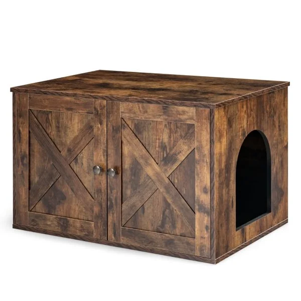 Maison de Toilettes pour Chat avec Double Portes Meuble à Litière avec Panneau Cloisonné Amovible Style Industriel