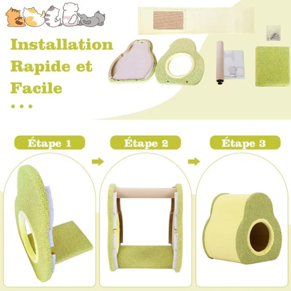 Maison pour Chat en Forme d'Avocat Abri Mignon avec Griffoir en Jute Trou Rond pour Chat Condo Compact avec Griffoir 35 x 33 x 40 cm Vert
