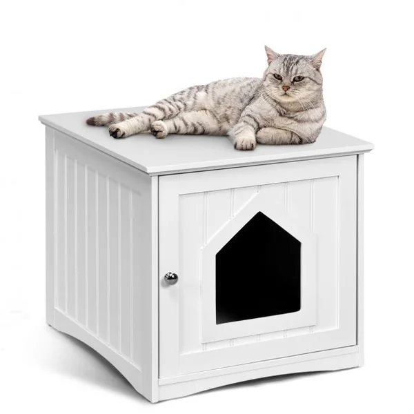 Maison pour Chat pour Salon Chambre Balcon Porte et Poignée pour l'Intérieur et l’Extérieur en Mdf 51x49x47cm Blanc