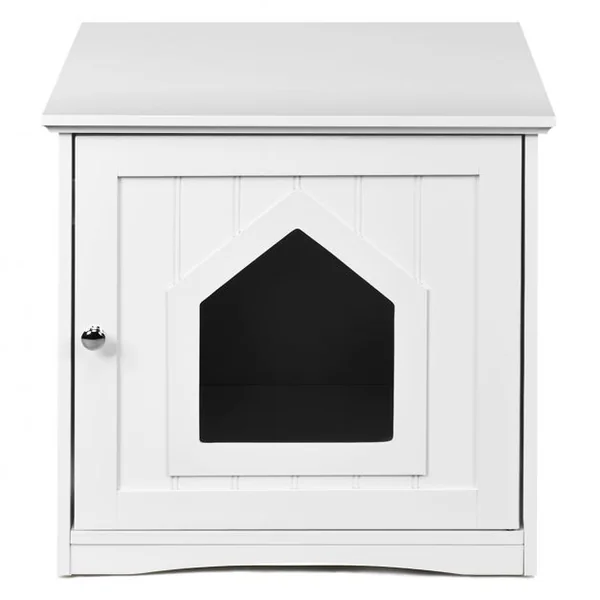 Maison pour Chat pour Salon Chambre Balcon Porte et Poignée pour l'Intérieur et l’Extérieur en Mdf 51x49x47cm Blanc