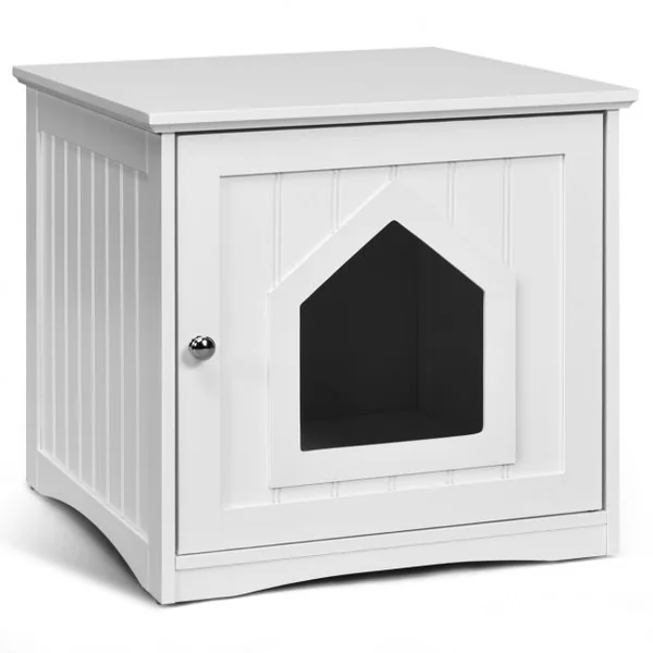 Maison pour Chat pour Salon Chambre Balcon Porte et Poignée pour l'Intérieur et l’Extérieur en Mdf 51x49x47cm Blanc