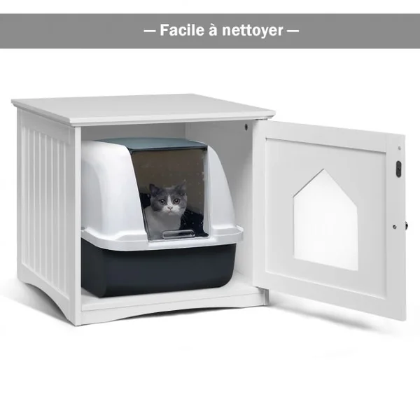 Maison pour Chat pour Salon Chambre Balcon Porte et Poignée pour l'Intérieur et l’Extérieur en Mdf 51x49x47cm Blanc