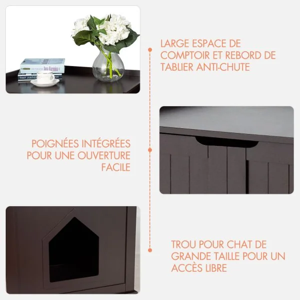 Maison pour Chats avec Chatière 2 Compartiments 1 Panneau Amovible et 2 Portes 75 x 54 x 52cm Charge Max 50KG Blanc/Café/Noir/Gris