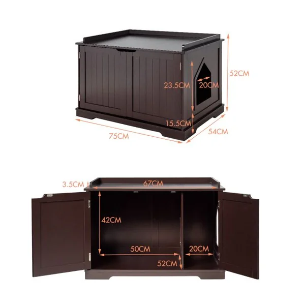 Maison pour Chats avec Chatière 2 Compartiments 1 Panneau Amovible et 2 Portes 75 x 54 x 52cm Charge Max 50KG Blanc/Café/Noir/Gris
