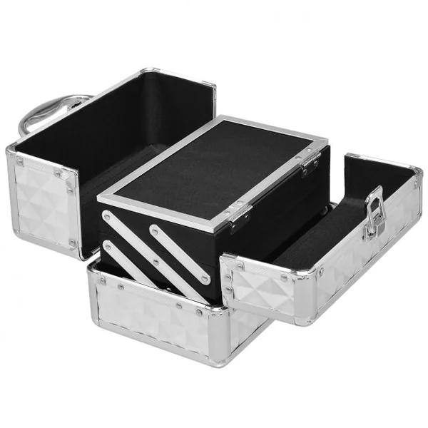 Mallette de Maquillage Valise de Maquillage Coffret de Maquillage en ABS, 3 niveaux avec miroir, 23 x 15 x 15 cm, Argent