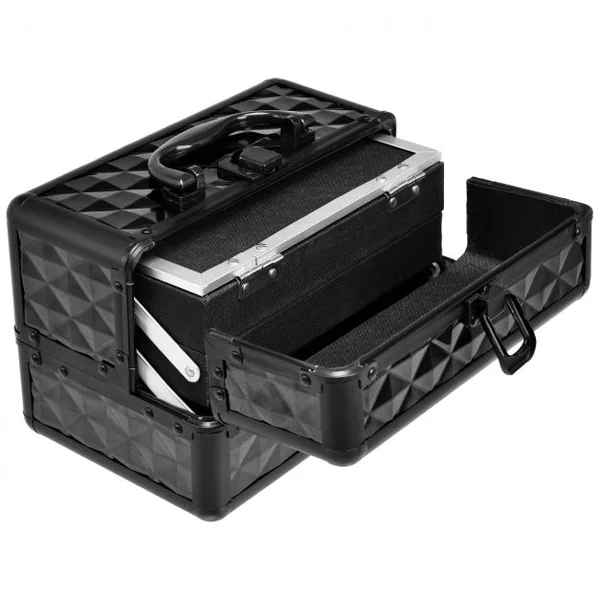 Mallette de Maquillage Valise de Maquillage Coffret de Maquillage en ABS, 3 niveaux avec miroir, 23 x 15 x 15 cm, Noir