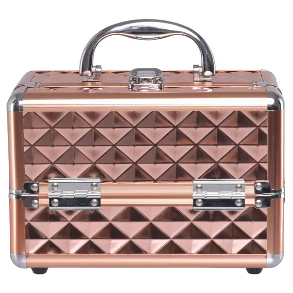 Mallette de Maquillage Valise de Maquillage Coffret de Maquillage en ABS, 3 niveaux avec miroir, 23x15x15cm, Doré rose