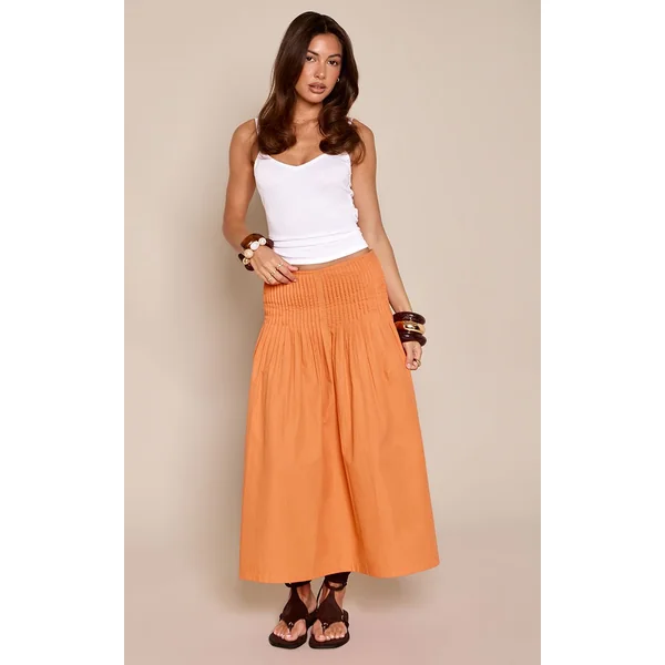 Mandarine Jupe Longue En Coton À Taille Basse
