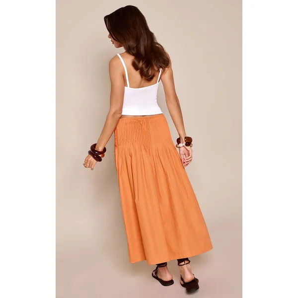 Mandarine Jupe Longue En Coton À Taille Basse