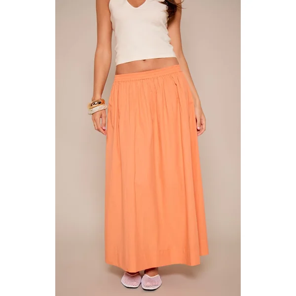 Mandarine Jupe Mi-longue En Coton Avec Détail Poches