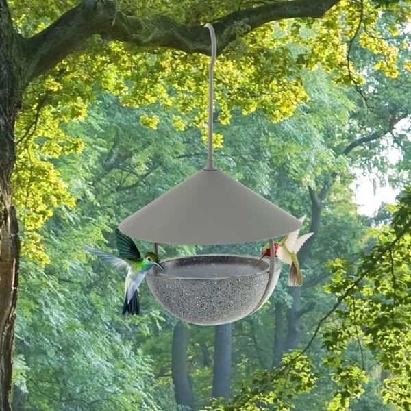 Mangeoire à Oiseaux Suspendue 270ml Abreuvoir et Bain d'Oiseaux avec Dôme Résistant aux Intempéries Crochet et Bol d'Eau