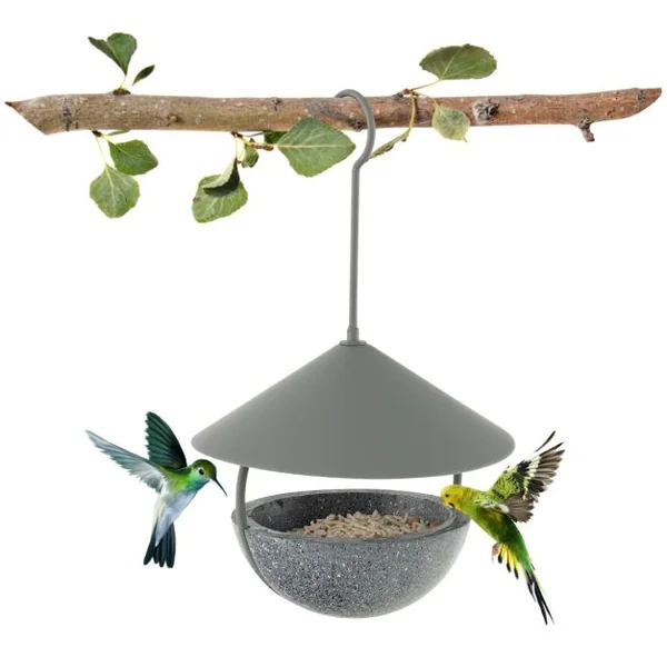 Mangeoire à Oiseaux Suspendue 270ml Abreuvoir et Bain d'Oiseaux avec Dôme Résistant aux Intempéries Crochet et Bol d'Eau