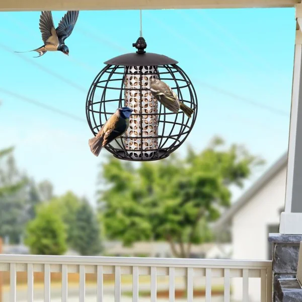 Mangeoire à Oiseaux Suspendue en Métal d'Extérieur Mangeoire à Oiseaux Sauvages pour Maïs Cacahuètes Design anti-écureuil