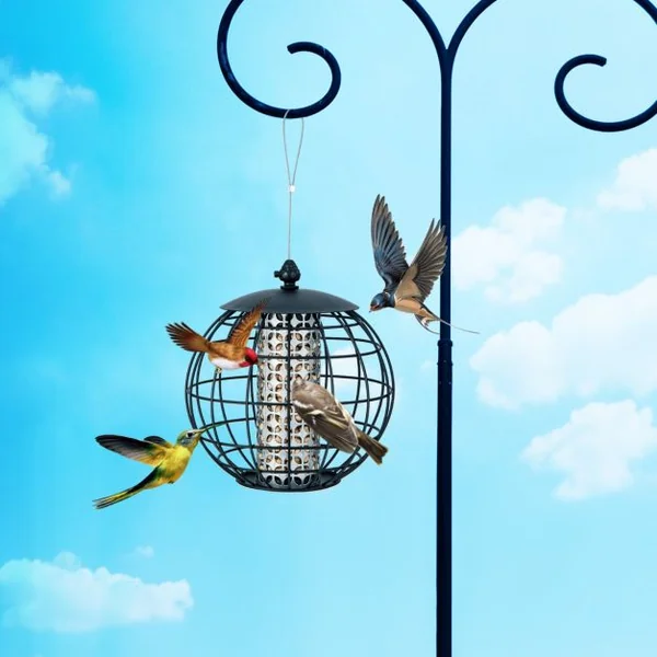 Mangeoire à Oiseaux Suspendue en Métal d'Extérieur Mangeoire à Oiseaux Sauvages pour Maïs Cacahuètes Design anti-écureuil