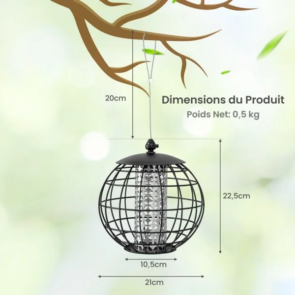 Mangeoire à Oiseaux Suspendue en Métal d'Extérieur Mangeoire à Oiseaux Sauvages pour Maïs Cacahuètes Design anti-écureuil