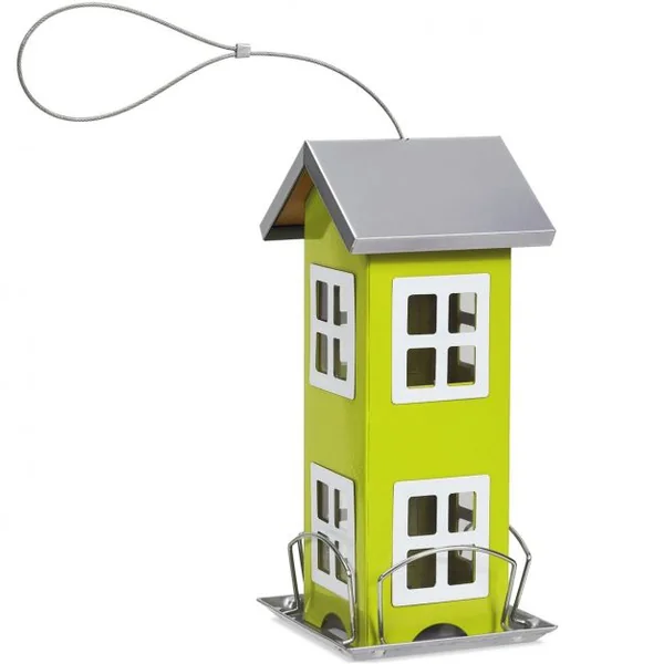 Mangeoire à Oiseaux Étanche en Forme de Maison Capacité 2L pour Jardin Vert