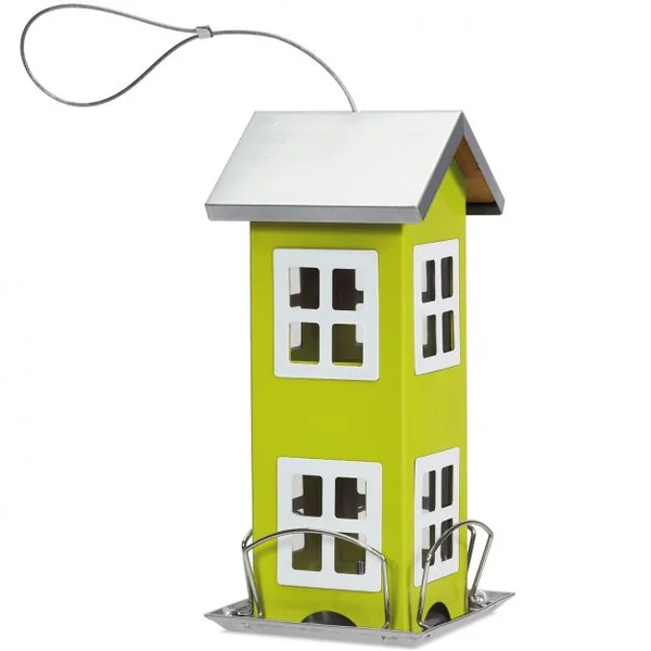 Mangeoire à Oiseaux Étanche en Forme de Maison Capacité 2L pour Jardin Vert