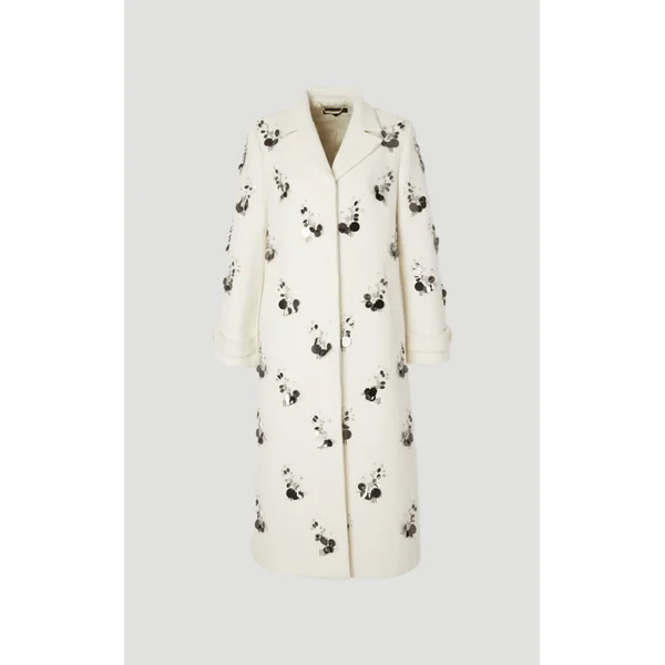 Manteau Ajusté en Laine Orné à Simple Boutonnage
