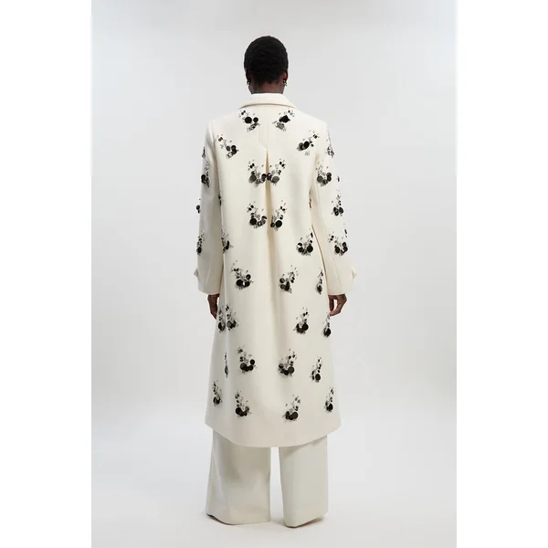 Manteau Ajusté en Laine Orné à Simple Boutonnage