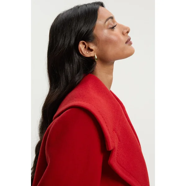 Manteau Court Croisé à Col Châle en Laine Tailleur
