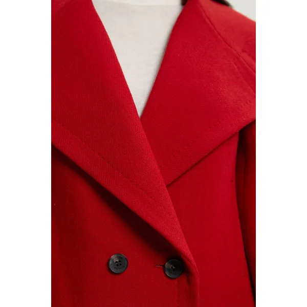 Manteau Court Croisé à Col Châle en Laine Tailleur