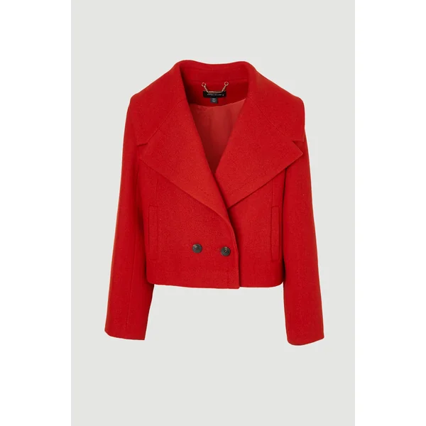 Manteau Court Croisé à Col Châle en Laine Tailleur
