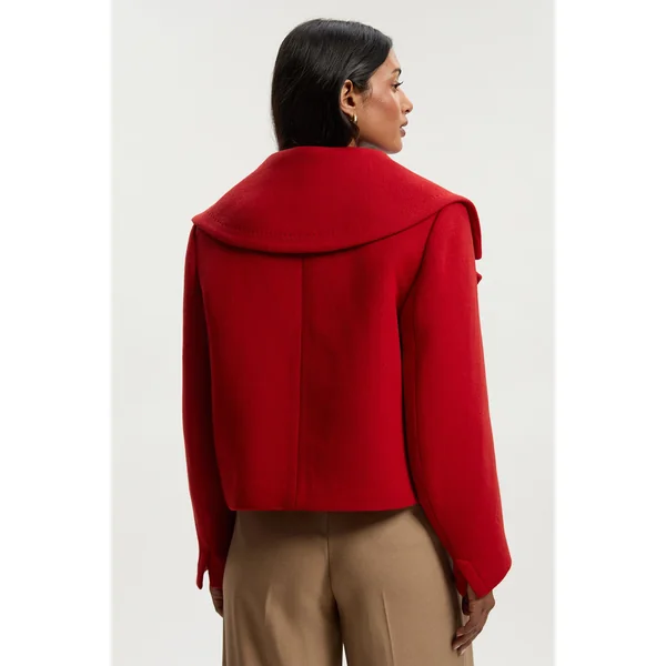 Manteau Court Croisé à Col Châle en Laine Tailleur