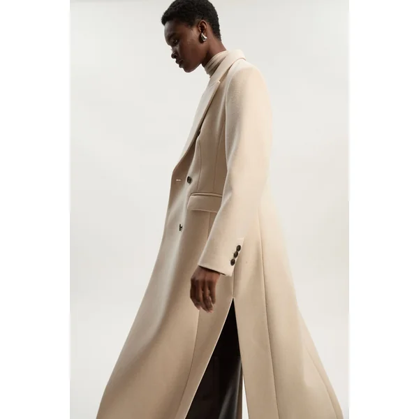 Manteau Long Tailleur à Double Boutonnage en Laine Petite Stripe