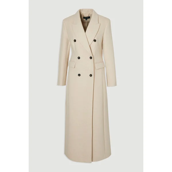 Manteau Long Tailleur à Double Boutonnage en Laine Petite Stripe
