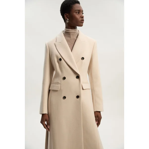 Manteau Long Tailleur à Double Boutonnage en Laine Petite Stripe