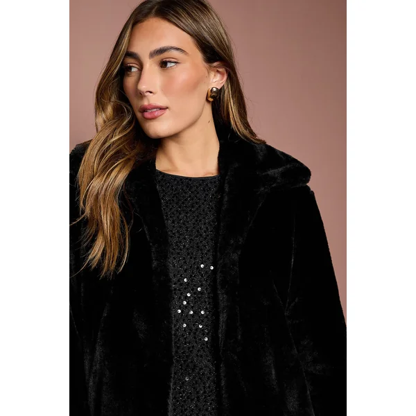 Manteau Long à Col en synthétique Noire