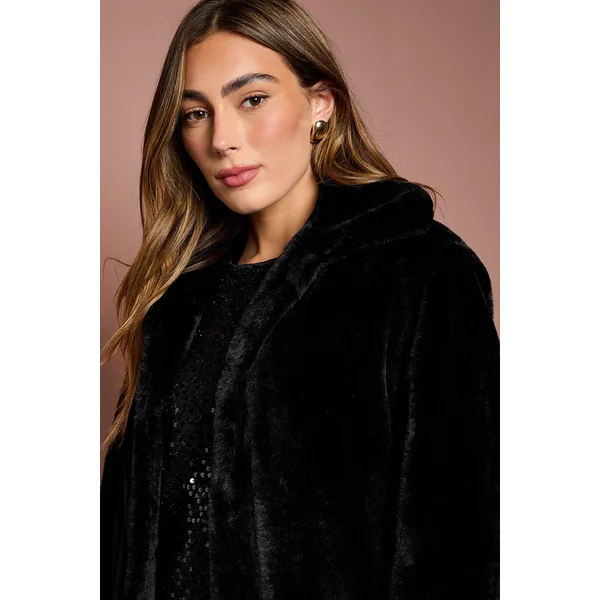 Manteau Long à Col en synthétique Noire