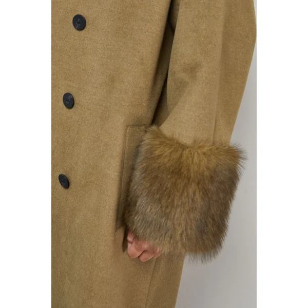 Manteau Long à Poches Plaquées et Poignets en synthétique