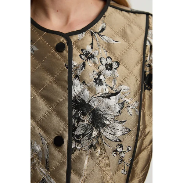 Manteau Mi-Long Matelassé Sans Col à Imprimé Jacquard Petite