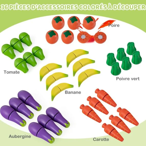 Marchande Enfant 3 Ans+ en Bois 36 Légumes et Fruits Machine POS Tableau Noir et Scanner Bleu