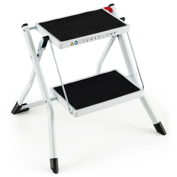 Marchepied 2 Marches Largie Plianté Cadre Métallique Lourd Pédale Antidérapante 50 x 49 x 45 cm Capacité 150 kg Noir + Blanc