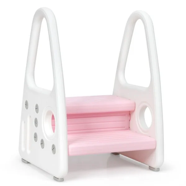 Marchepied Enfant 2 Marches Antidéparant pour Apprentissage de la Propreté avec Accoudoir de Sécurité Structure Triangulaire Bleu
