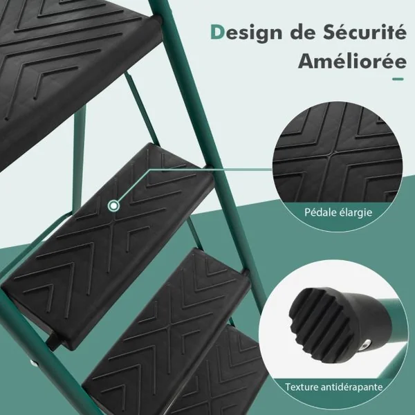 Marchepied Pliable 4 Marches en Métal avec Plateau à Outils Escabeau avec Plateforme Large Marche Antidérapante Pieds en Caoutchouc Charge 150KG