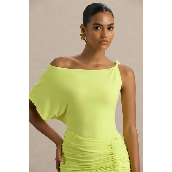 Marci | Mini-robe asymétrique vert citron avec fronces et ceinture