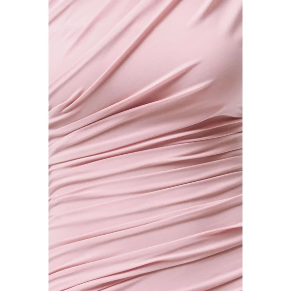 Mardi | Robe longue asymétrique rose avec fronces