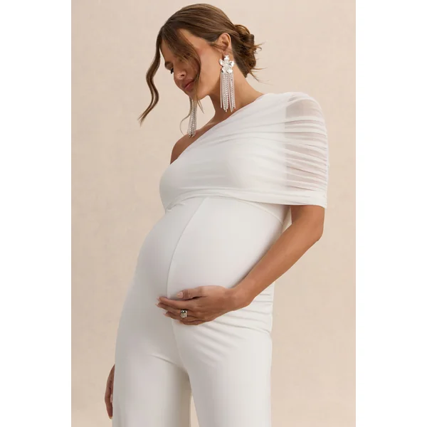 Mariska | Combinaison de maternité blanche à col asymétrique