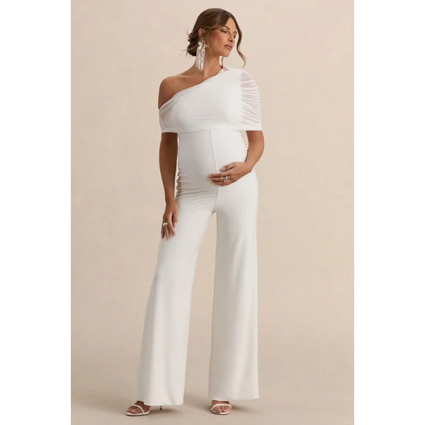 Mariska | Combinaison de maternité blanche à col asymétrique