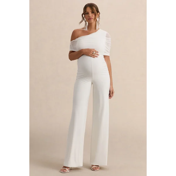 Mariska | Combinaison de maternité blanche à col asymétrique