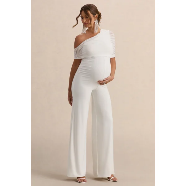 Mariska | Combinaison de maternité blanche à col asymétrique