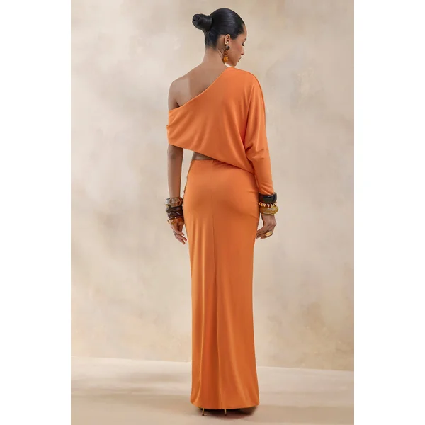 Marlena | Jupe longue orange fendue à taille torsadée