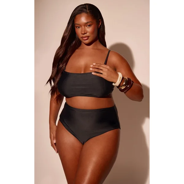 Marron Bas De Bikini Taille Haute Basique Noir Grande Taille